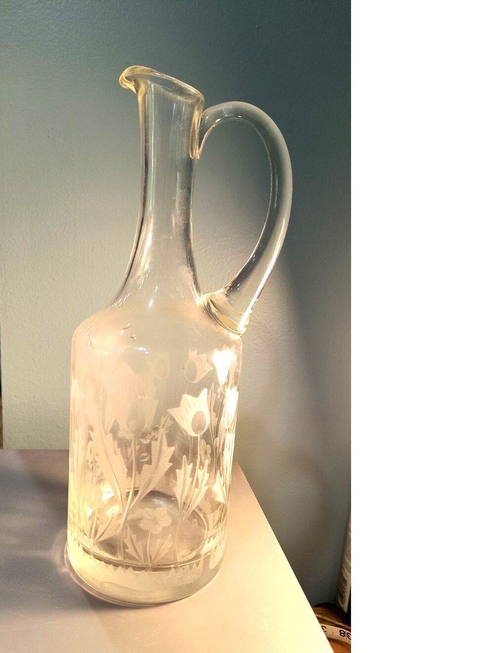 788. Etched Glass Decanter Carafe Toscany Crystal
